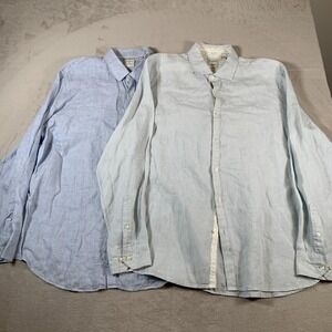 Murano Baird McNutt Linen Shirt Mens XL Blue Long Sleeve Button‎ Up Lot Of 2